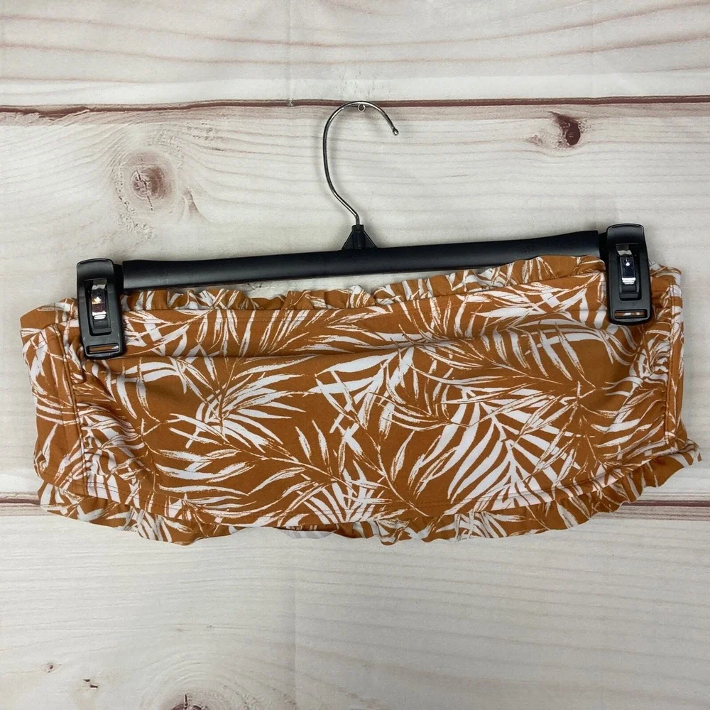 Xhilaration Bandeau Swim‎ Top Juniors XL Ruffled Trim Gold Floral Print Separate